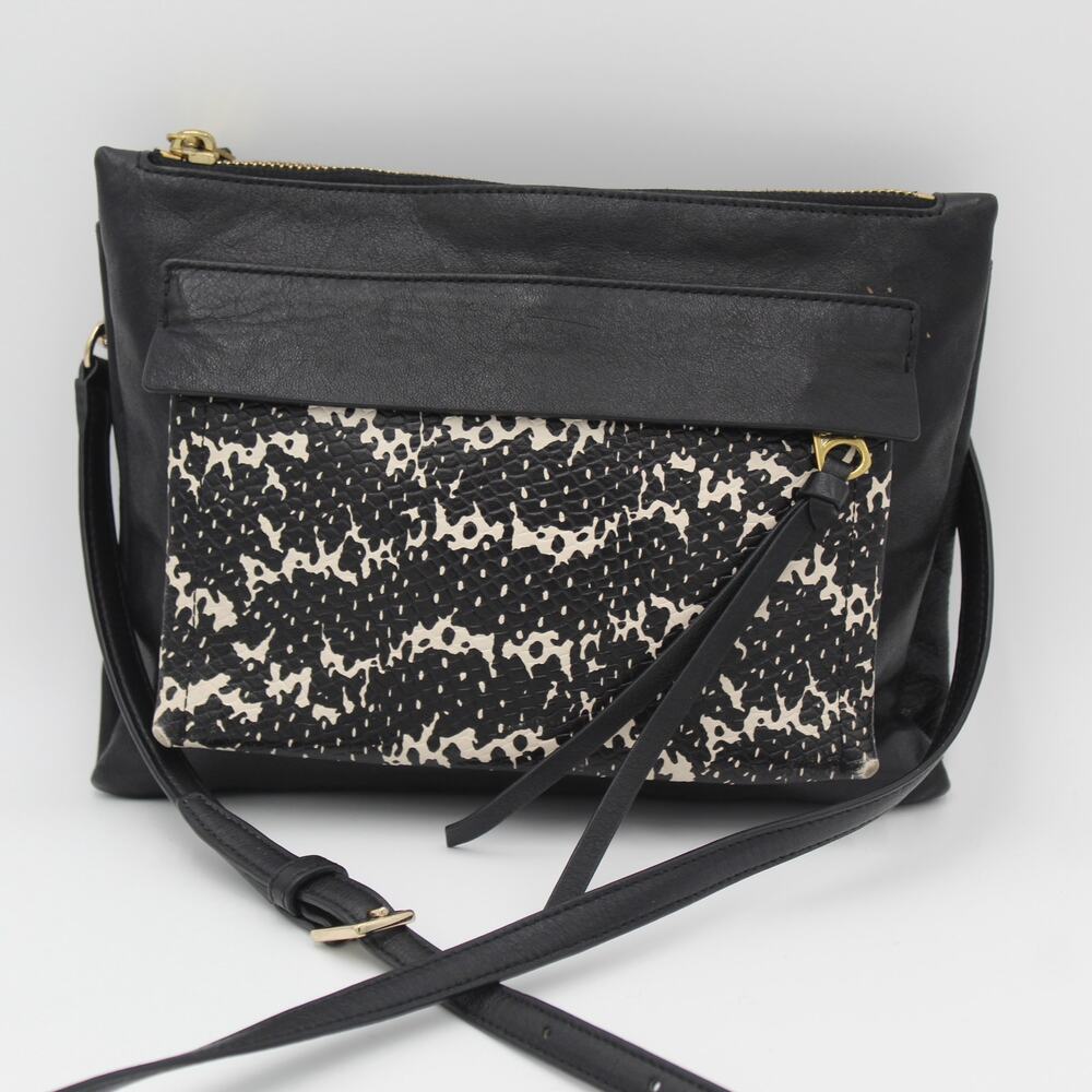 Coach Crossbody Madison Felicia Black Cream Python Embossed Leather Bag Preppy